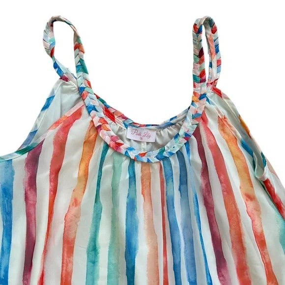PINK LILY multi color striped single ruffle bottom maxi sundress size Medium - Picture 4 of 7